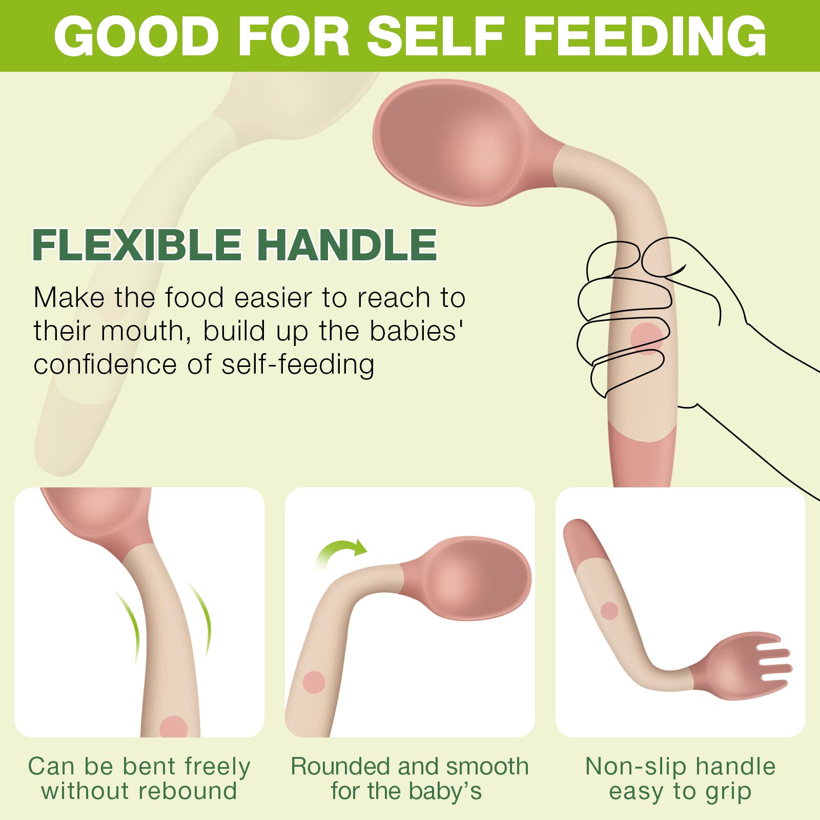 Toddler Utensils Baby Spoons and Forks Set with Case Bendable Self Feeding Training Flatware Silicone Spoon Fork for Kids Babies